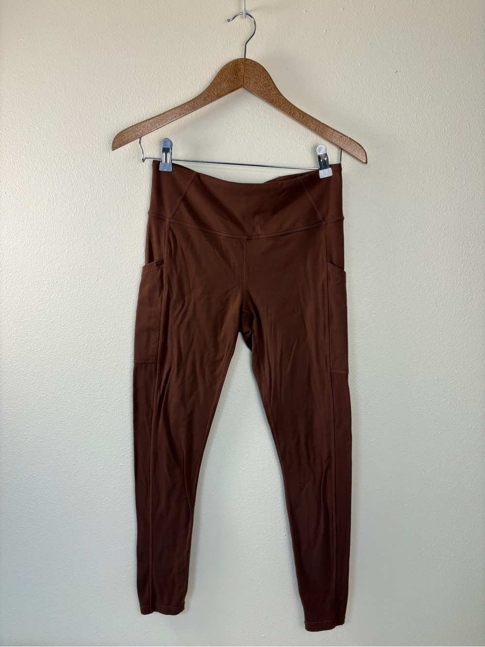 Womens Red/Brown High-Waist Pocket Leggings Workout Daywear